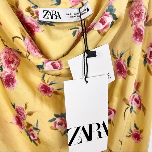 NEW Zara The Safia Floral Yellow Satin Slip Dress Large Blogger Fave - Picture 2 of 8